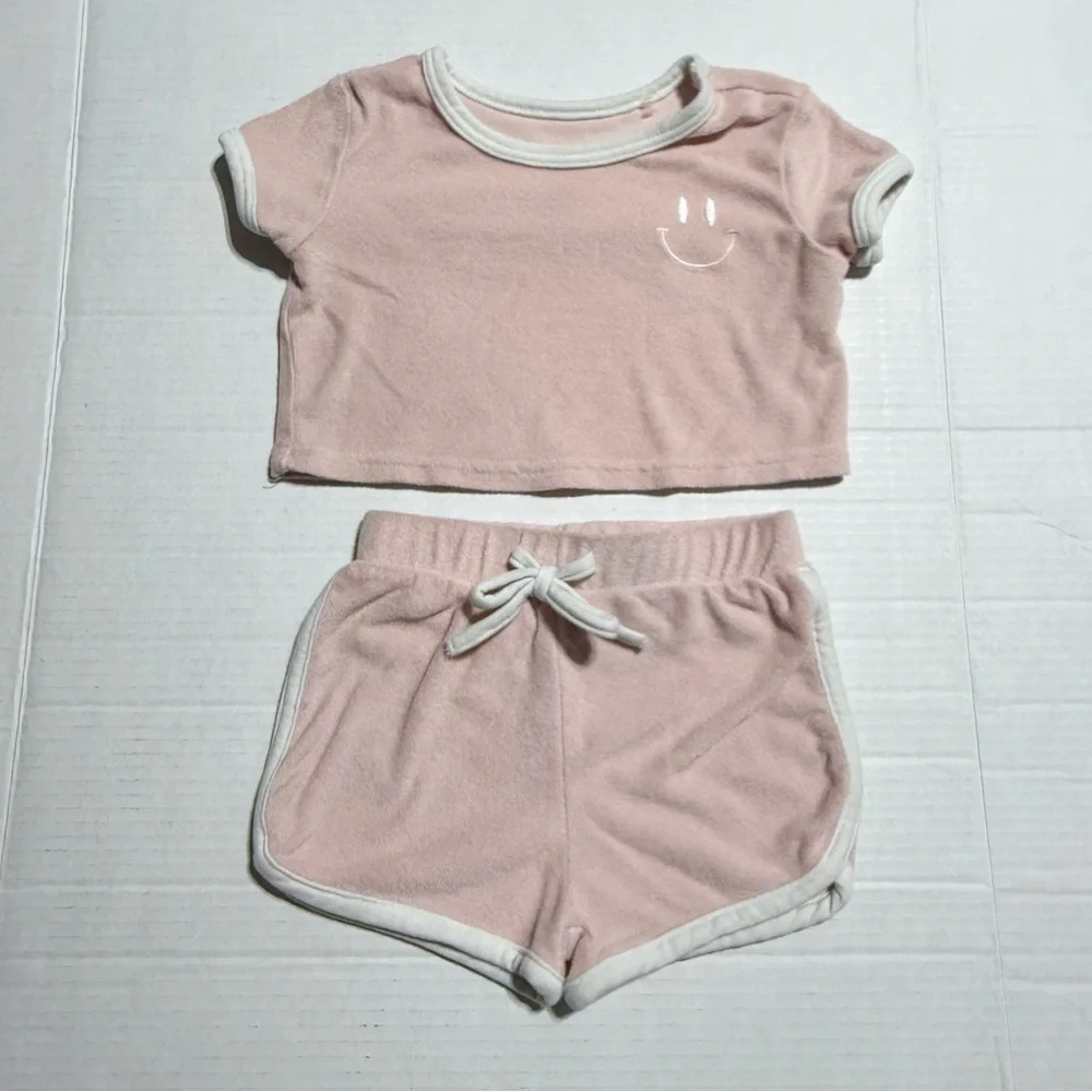 BearPaw 2 piece Terry retro style ringer tee & shorts set 2T